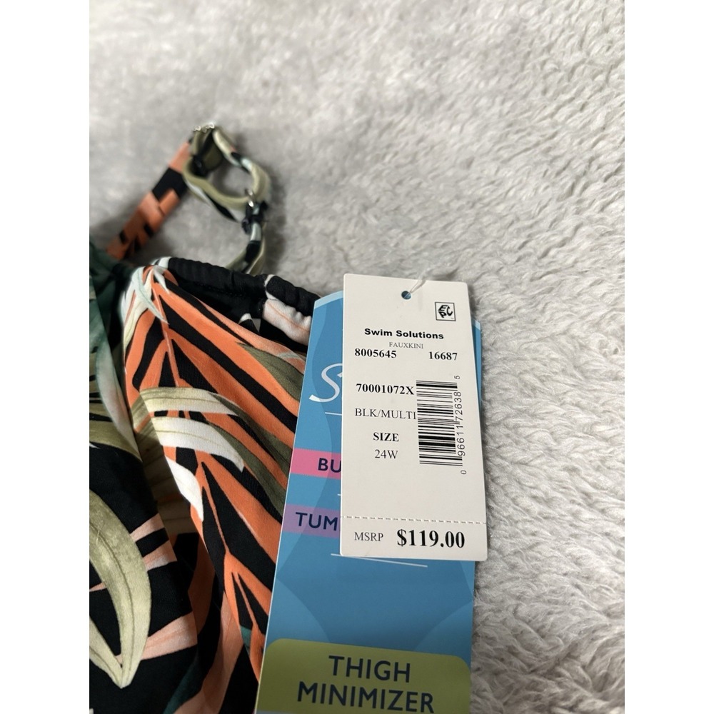 Swim Solutions Size 24 W PALM DELIGHT Plus Size Handkerchief One-Piece Swimsuit - Picture 4 of 9